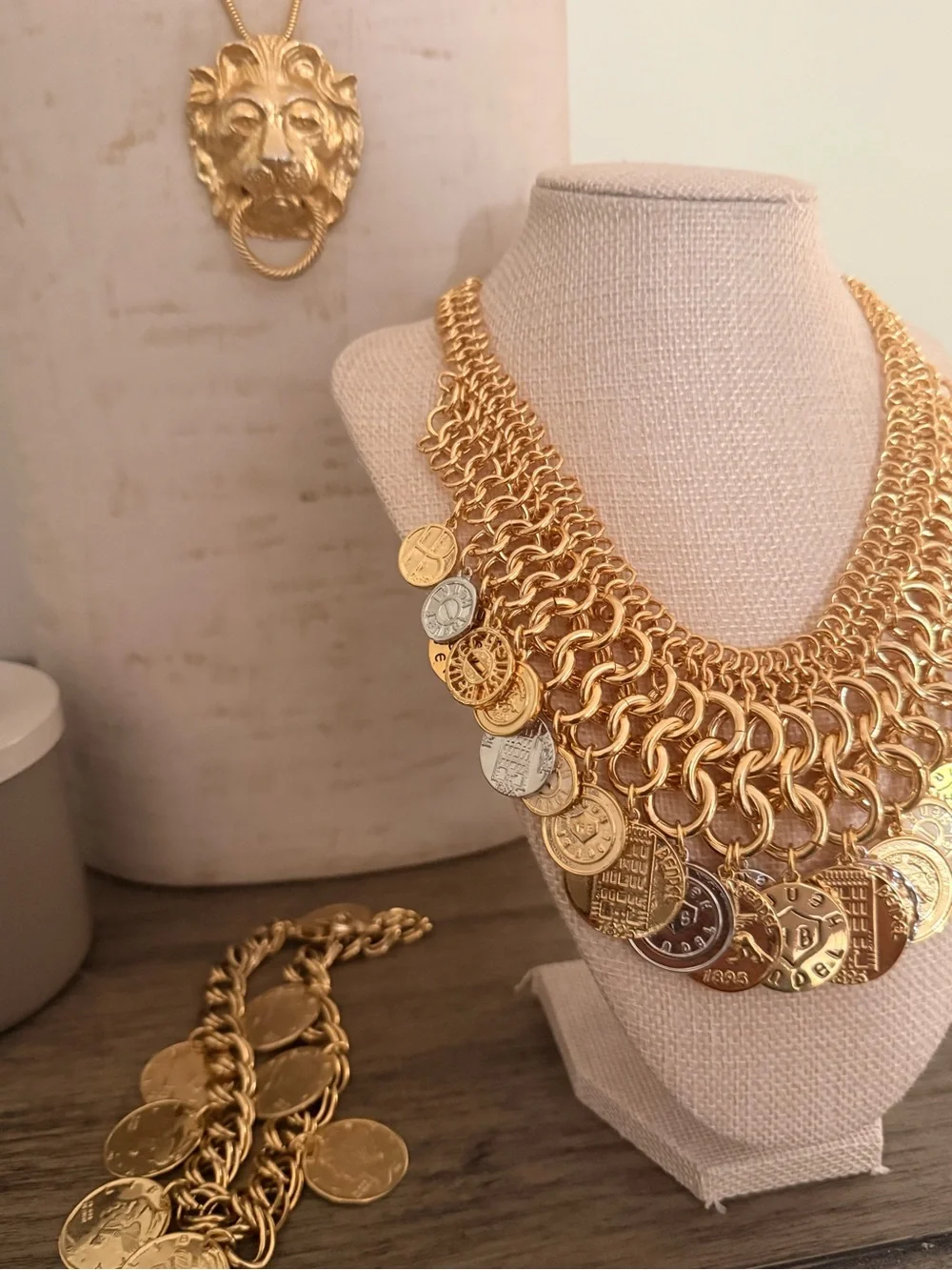 Henri Bendel Gold Multi-Coin Layered Statement Necklace - Picture 2 of 4